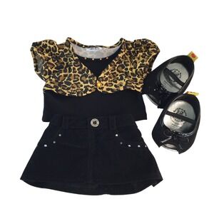 Build A Bear Clothes Black Cheetah Print Top Corduroy Skirt Heels Shoes Outfit
